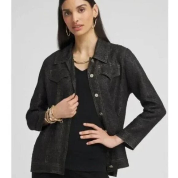 CHICO'S Travelers Collection Denim-Look Jacket in Black Size Large NWT $139 - Picture 1 of 12